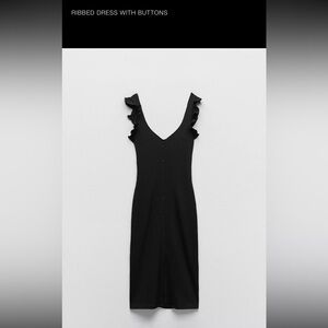 Zara Black Ruffled Sheath Midi Dress